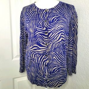 LOFT Zebra Print Cardigan Crew Neck Sweater